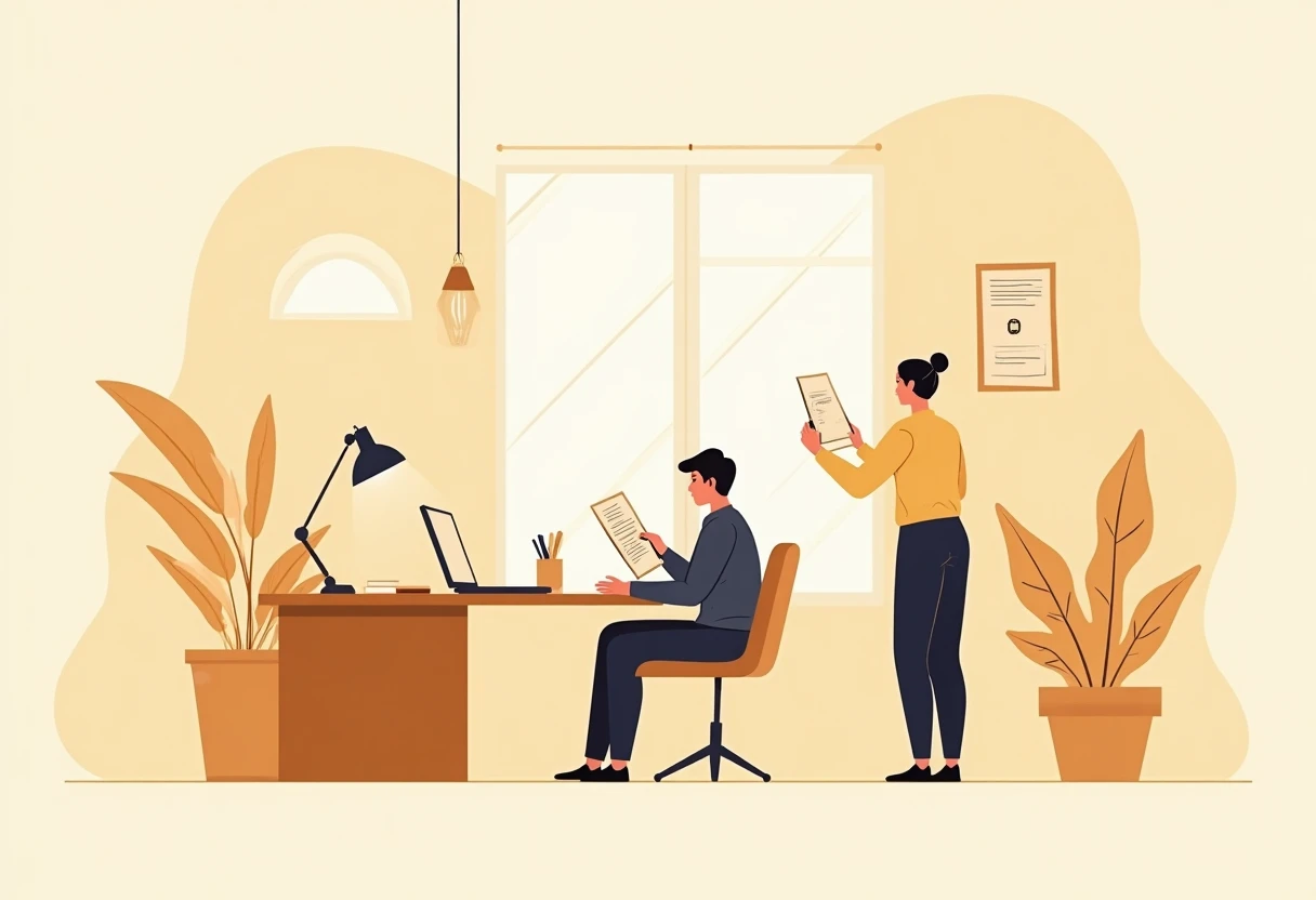 Evaluating loan terms at an office desk